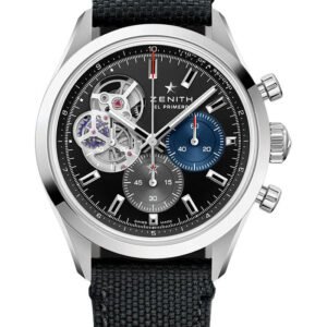 Zenith Chronomaster Open Watch - 39.5 mm Steel Case - Black Matte Dial - Black Cordura Effect Strap - 03.3300.3604/21.C822