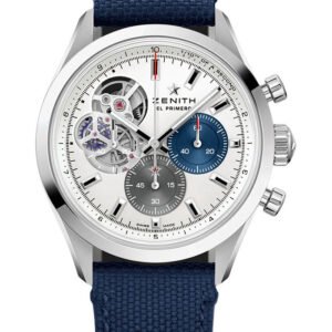 Zenith Chronomaster Open Watch - 39.5 mm Steel Case - Silver Matte Dial - Blue Cordura Effect Strap - 03.3300.3604/69.C823