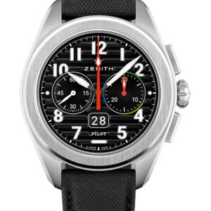 Zenith Pilot Big Date Flyback Watch - 42.5 mm Steel Case - Black Dial - Black Cordura Effect Strap - 03.4000.3652/21.I001