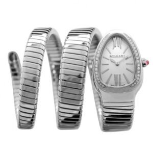 Bvlgari Serpenti Tubogas Quartz White Dial Diamond Bezel Rubellite Crown Ladies Watch