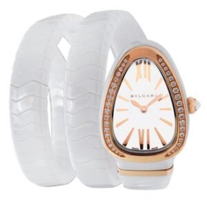 Bvlgari Serpenti Spiga Quartz White Lacquered Dial Diamond Bezel Ladies Watch