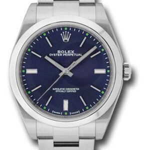 Rolex Steel Oyster Perpetual 39 Watch - Domed Bezel - Blue Index Dial - 114300 blio