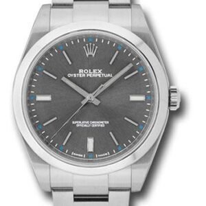 Rolex Steel Oyster Perpetual 39 Watch - Domed Bezel - Dark Rhodium Index Dial - 114300 drio