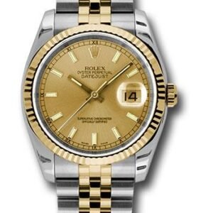Rolex Steel and Yellow Gold Rolesor Datejust 36 Watch - Fluted Bezel - Champagne Index Dial - Jubilee Bracelet - 116233 chsj