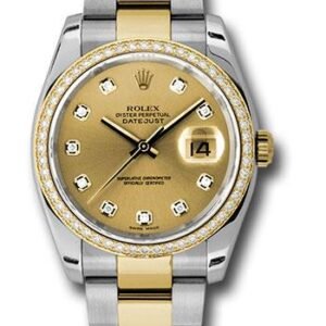 Rolex Steel and Yellow Gold Rolesor Datejust 36 Watch - 52 Diamond Bezel - Champagne Diamond Dial - Oyster Bracelet - 116243 chdo