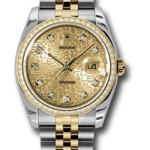 Rolex Steel and Yellow Gold Rolesor Datejust 36 Watch - 52 Brilliant-Cut Diamond Bezel - Champagne Jubilee Diamond Dial - Jubilee Bracelet - 116243 chjdj