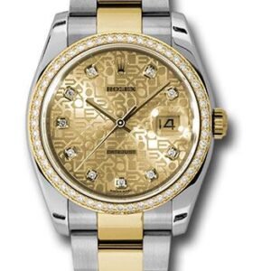 Rolex Steel and Yellow Gold Rolesor Datejust 36 Watch - 52 Diamond Bezel - Champagne Jubilee Diamond Dial - Oyster Bracelet - 116243 chjdo