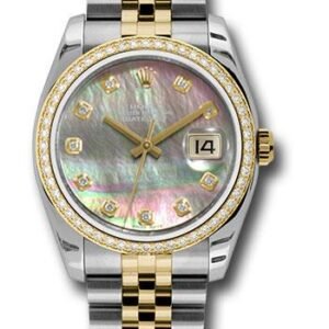 Rolex Steel and Yellow Gold Rolesor Datejust 36 Watch - 52 Brilliant-Cut Diamond Bezel - Dark Mother-Of-Pearl Diamond Dial - Jubilee Bracelet - 116243 dkmdj