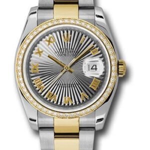 Rolex Steel and Yellow Gold Rolesor Datejust 36 Watch - 52 Diamond Bezel - Grey Sunbeam Roman Dial - Oyster Bracelet - 116243 gsbro
