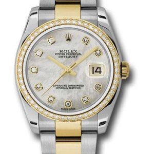 Rolex Steel and Yellow Gold Rolesor Datejust 36 Watch - 52 Diamond Bezel - Mother-Of-Pearl Diamond Dial - Oyster Bracelet - 116243 mdo
