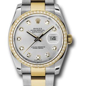 Rolex Steel and Yellow Gold Rolesor Datejust 36 Watch - 52 Diamond Bezel - Silver Diamond Dial - Oyster Bracelet - 116243 sdo