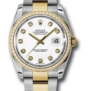 Rolex Steel and Yellow Gold Rolesor Datejust 36 Watch - 52 Diamond Bezel - White Diamond Dial - Oyster Bracelet - 116243 wdo
