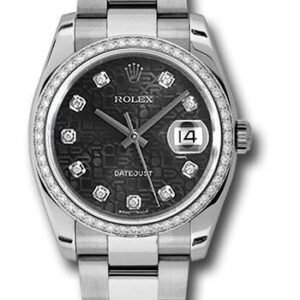 Rolex Steel and White Gold Datejust 36 Watch - 52 Diamond Bezel - Black Jubilee Diamond Dial - Oyster Bracelet - 116244 bkjdo