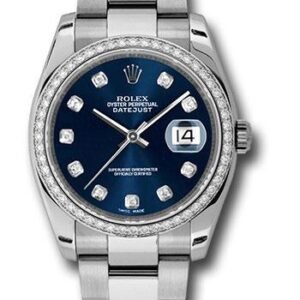 Rolex Steel and White Gold Datejust 36 Watch - 52 Diamond Bezel - Blue Diamond Dial - Oyster Bracelet - 116244 bldo