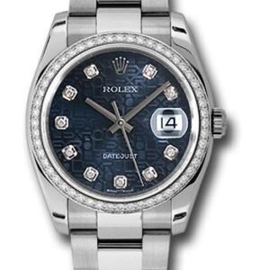 Rolex Steel and White Gold Datejust 36 Watch - 52 Diamond Bezel - Blue Jubilee Diamond Dial - Oyster Bracelet - 116244 bljdo