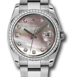 Rolex Steel and White Gold Datejust 36 Watch - 52 Diamond Bezel - Dark Mother-Of-Pearl Diamond Dial - Oyster Bracelet - 116244 dkmdo