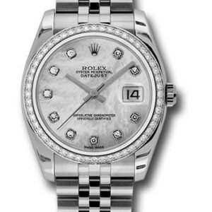 Rolex Steel and White Gold Datejust 36 Watch - 52 Diamond Bezel - Mother-Of-Pearl Diamond Dial - Jubilee Bracelet - 116244 mdj