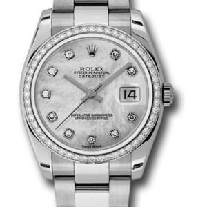 Rolex Steel and White Gold Datejust 36 Watch - 52 Diamond Bezel - Mother-Of-Pearl Diamond Dial - Oyster Bracelet - 116244 mdo
