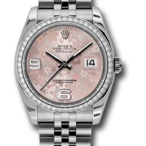 Rolex Steel and White Gold Datejust 36 Watch - 52 Diamond Bezel - Pink Floral Arabic Dial - Jubilee Bracelet - 116244  pfaj