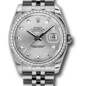 Rolex Steel and White Gold Datejust 36 Watch - 52 Diamond Bezel - Silver Diamond Dial - Jubilee Bracelet - 116244 sdj