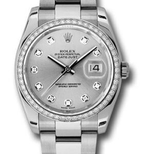 Rolex Steel and White Gold Datejust 36 Watch - 52 Diamond Bezel - Silver Diamond Dial - Oyster Bracelet - 116244 sdo