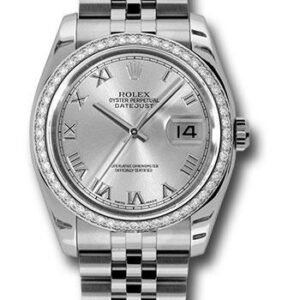 Rolex Steel and White Gold Datejust 36 Watch - 52 Diamond Bezel - Silver Roman Dial - Jubilee Bracelet - 116244 srj