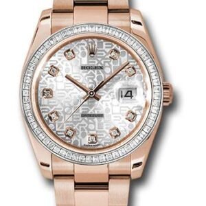 Rolex Everose Gold Datejust 36 Watch - Baguette Diamond Bezel - Silver Jublilee Diamond Dial - Oyster Bracelet - 116285BBR sjdo