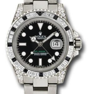Rolex White Gold GMT-Master II 40 Watch - Diamond And Black Sapphire Bezel - Black Dial - Oyster Bracelet - 116759SANR