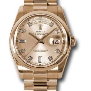 Rolex Pink Gold Day-Date 36 Watch - Domed Bezel - Pink Champagne Diamond Dial - President Bracelet - 118205 chdp