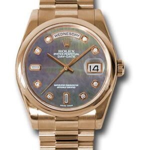 Rolex Pink Gold Day-Date 36 Watch - Domed Bezel - Dark Mother-Of-Pearl Diamond Dial - President Bracelet - 118205 dkmdp