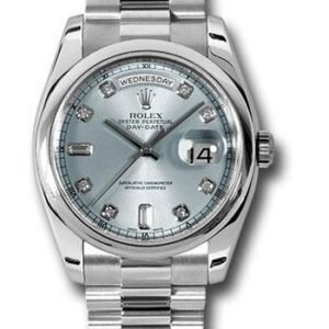 Rolex Platinum Day-Date 36 Watch - Domed Bezel - Glacier Blue Diamond Dial - President Bracelet - 118206 gladp