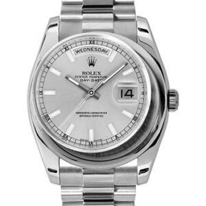 Rolex Platinum Day-Date 36 Watch - Domed Bezel - Silver Index Dial - President Bracelet - 118206 sip