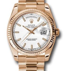 Rolex Pink Gold Day-Date 36 Watch - Fluted Bezel - White Index Dial - President Bracelet - 118235 wsp