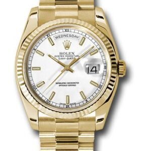 Rolex Yellow Gold Day-Date 36 Watch - Fluted Bezel - White Index Dial - President Bracelet - 118238 wsp