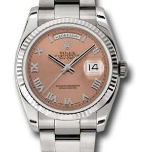 Rolex White Gold Day-Date 36 Watch - Fluted Bezel - Copper Roman Dial - Oyster Bracelet - 118239 cro