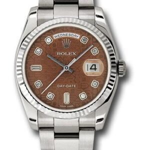 Rolex White Gold Day-Date 36 Watch - Fluted Bezel - Havana Brown Jubilee Diamond Dial - Oyster Bracelet - 118239 hbjdo