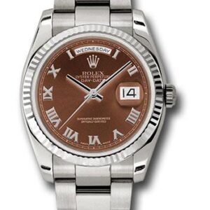 Rolex White Gold Day-Date 36 Watch - Fluted Bezel - Havana Brown Roman Dial - Oyster Bracelet - 118239 hbro