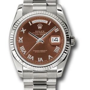 Rolex White Gold Day-Date 36 Watch - Fluted Bezel - Havana Brown Index Dial - President Bracelet - 118239 hrp