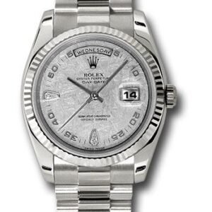 Rolex White Gold Day-Date 36 Watch - Fluted Bezel - Meteorite Diamond Dial - President Bracelet - 118239 mtadp