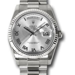 Rolex White Gold Day-Date 36 Watch - Fluted Bezel - Rhodium Roman Dial - President Bracelet - 118239 rrp