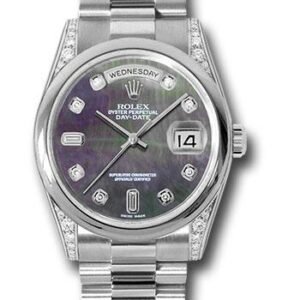 Rolex Platinum Day-Date 36 Watch - Domed Bezel - Dark Mother-Of-Pearl Diamond Dial - President Bracelet - 118296 dkmdp