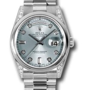Rolex Platinum Day-Date 36 Watch - Domed Bezel - Glacier Blue Diamond Dial - President Bracelet - 118296 gladp