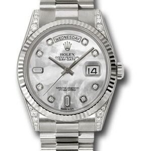 Rolex White Gold Day-Date 36 Watch - Fluted Bezel - Mother-Of-Pearl Diamond Dial - President Bracelet - 118339 mdp