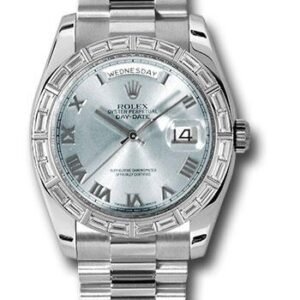 Rolex Platinum Day-Date 36 Watch -  Bezel - Glacier Blue Roman Dial - President Bracelet - 118366 glarp