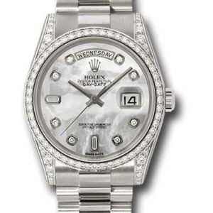 Rolex White Gold Day-Date 36 Watch -  Bezel - Mother-Of-Pearl Diamond Dial - President Bracelet - 118389 mdp