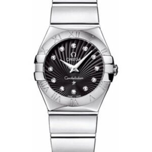 Omega Ladies Constellation Polished Quartz Watch - 24 mm Polished Steel Case - Black Diamond Dial - Steel Bracelet - 123.10.24.60.51.002