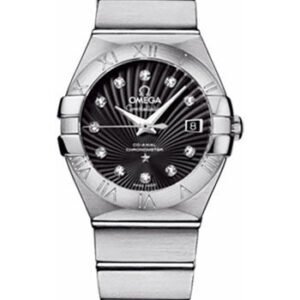 Omega Ladies Constellation Chronometer Watch - 27 mm Brushed Steel Case - Black Supernova Diamond Dial - 123.10.27.20.51.001