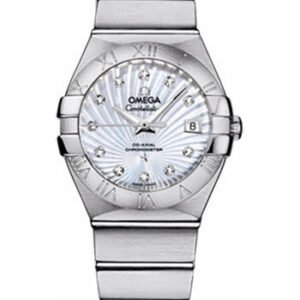Omega Ladies Constellation Chronometer Watch - 27 mm Brushed Steel Case - Mother-Of-Pearl Supernova Diamond Dial - 123.10.27.20.55.001