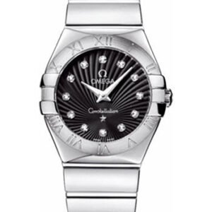 Omega Ladies Constellation Polished Quartz Watch - 27 mm Polished Steel Case - Black Dial - Steel Bracelet - 123.10.27.60.51.002