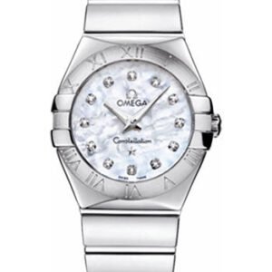 Omega Ladies Constellation Polished Quartz Watch - 27 mm Polished Steel Case - Mother-Of-Pearl Diamond Dial - Steel Bracelet - 123.10.27.60.55.002